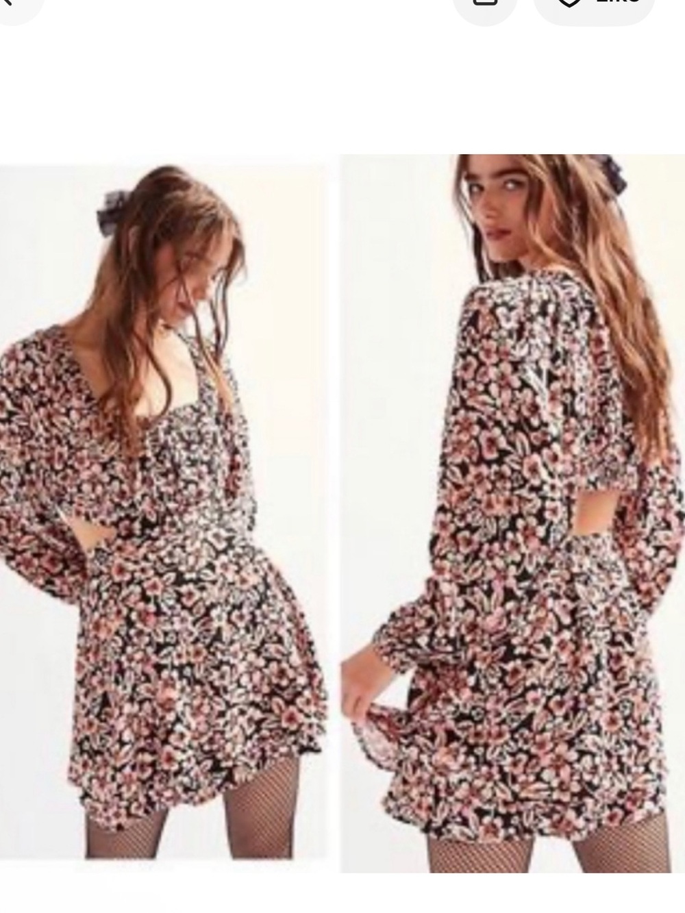Free People Floral Black and Pink Dress